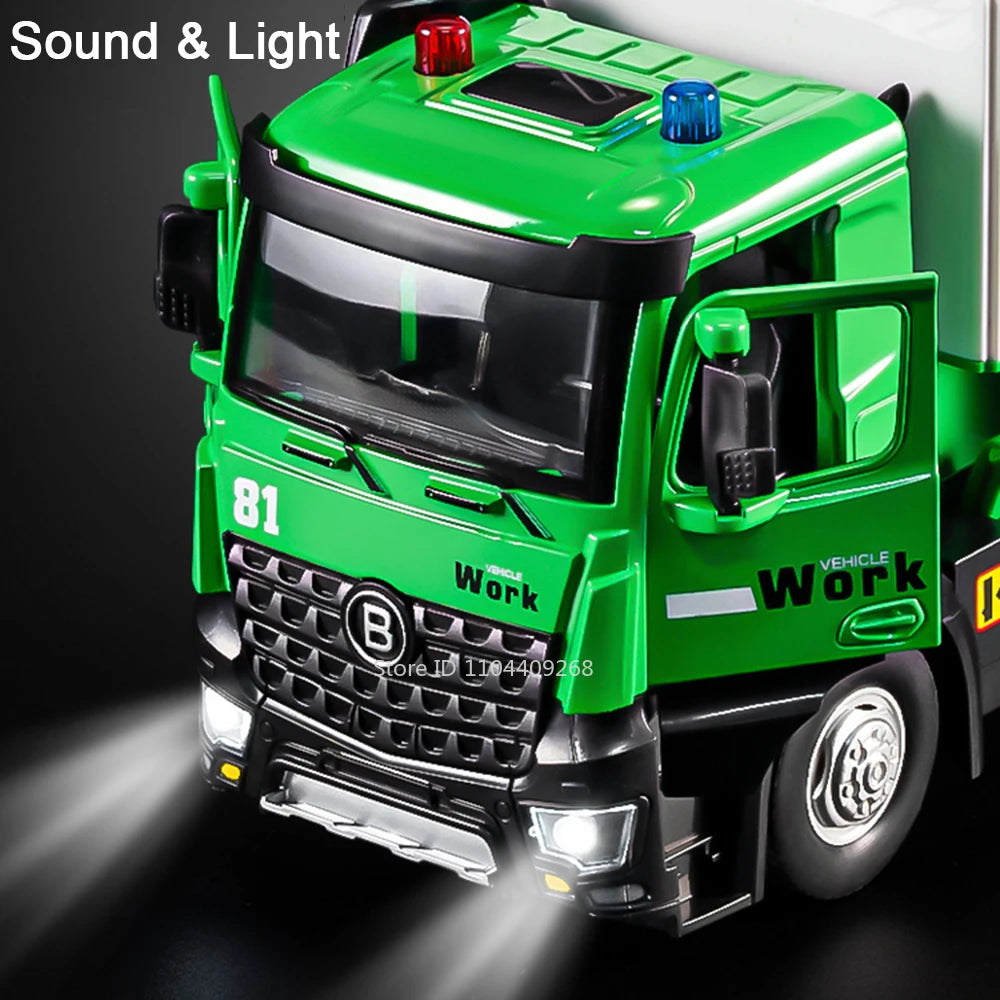 1:24 Pneumatic Garbage Car Electric Mixer Truck Toy Model Alloy Diecast Sound Light Engineering Vehicle Desktop Ornaments