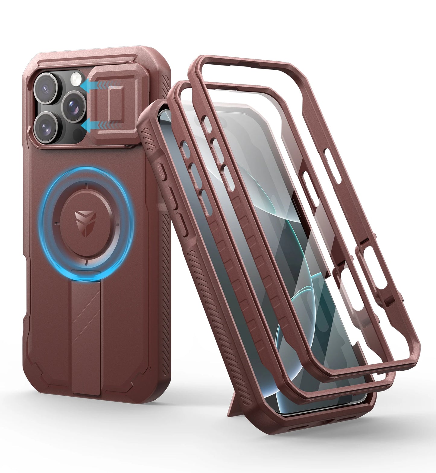 For iPhone 16 Pro Max Rugged Armor Shockproof Case with Built-in Sliding Camera Cover and Built-in Screen Protector Kickstand