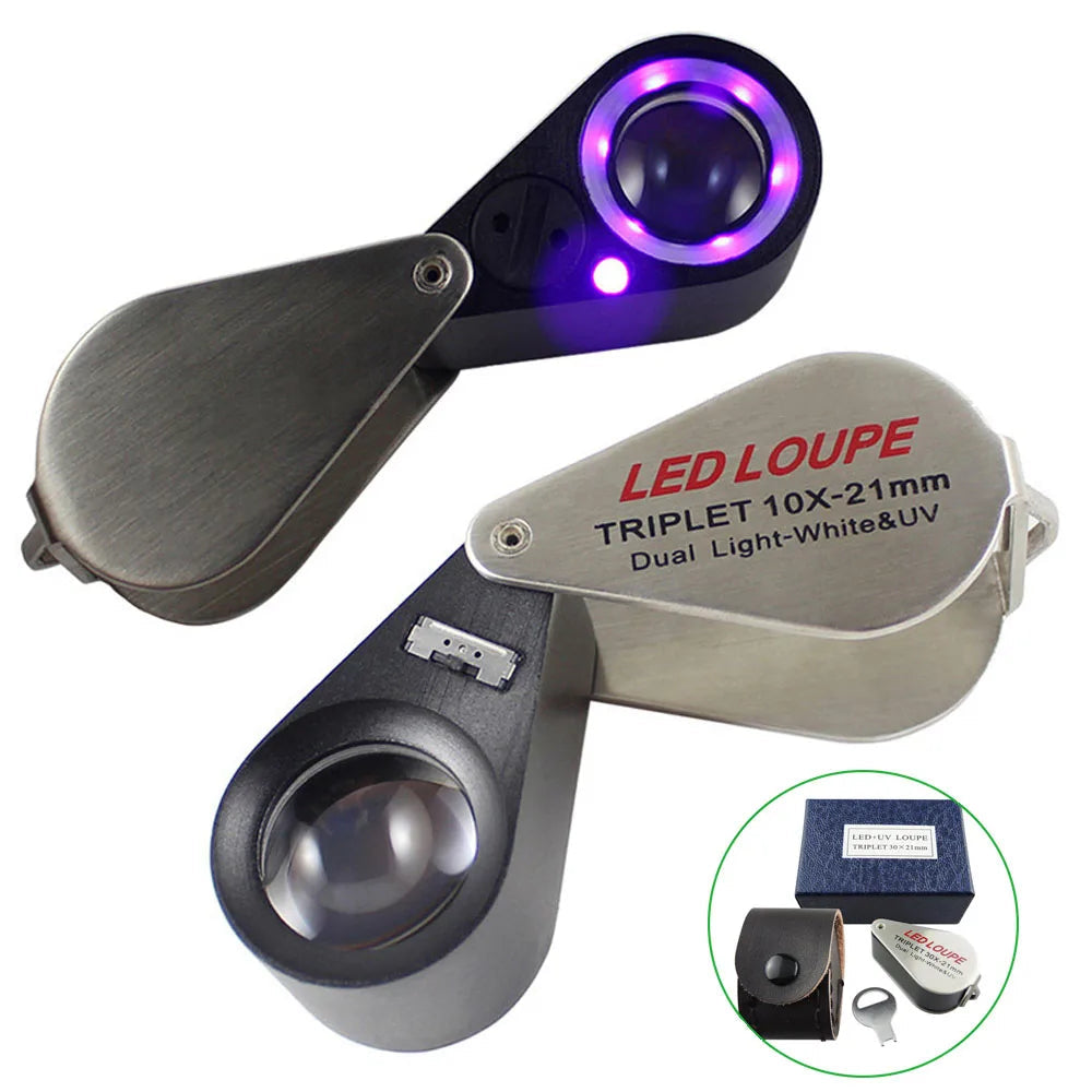 10X–40X LED UV Jewelry Loupe Magnifier Foldable Metal