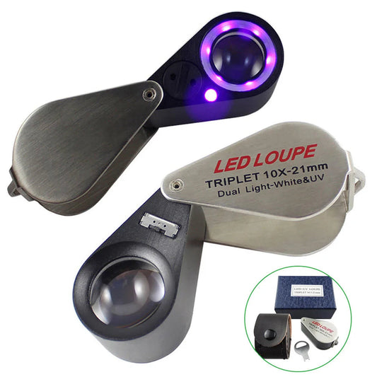 10X–40X LED UV Jewelry Loupe Magnifier Foldable Metal