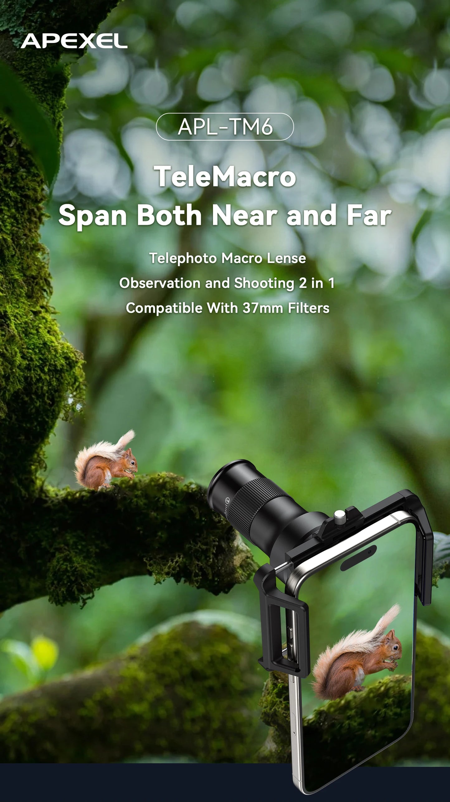 6X Telephoto Macro Smartphone Lens with Universal Phone Mount