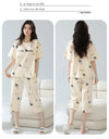 2-Pcs Women’s Cotton Pajama Set – Breathable Short Sleeve Summer Sleepwear with Cute Prints
