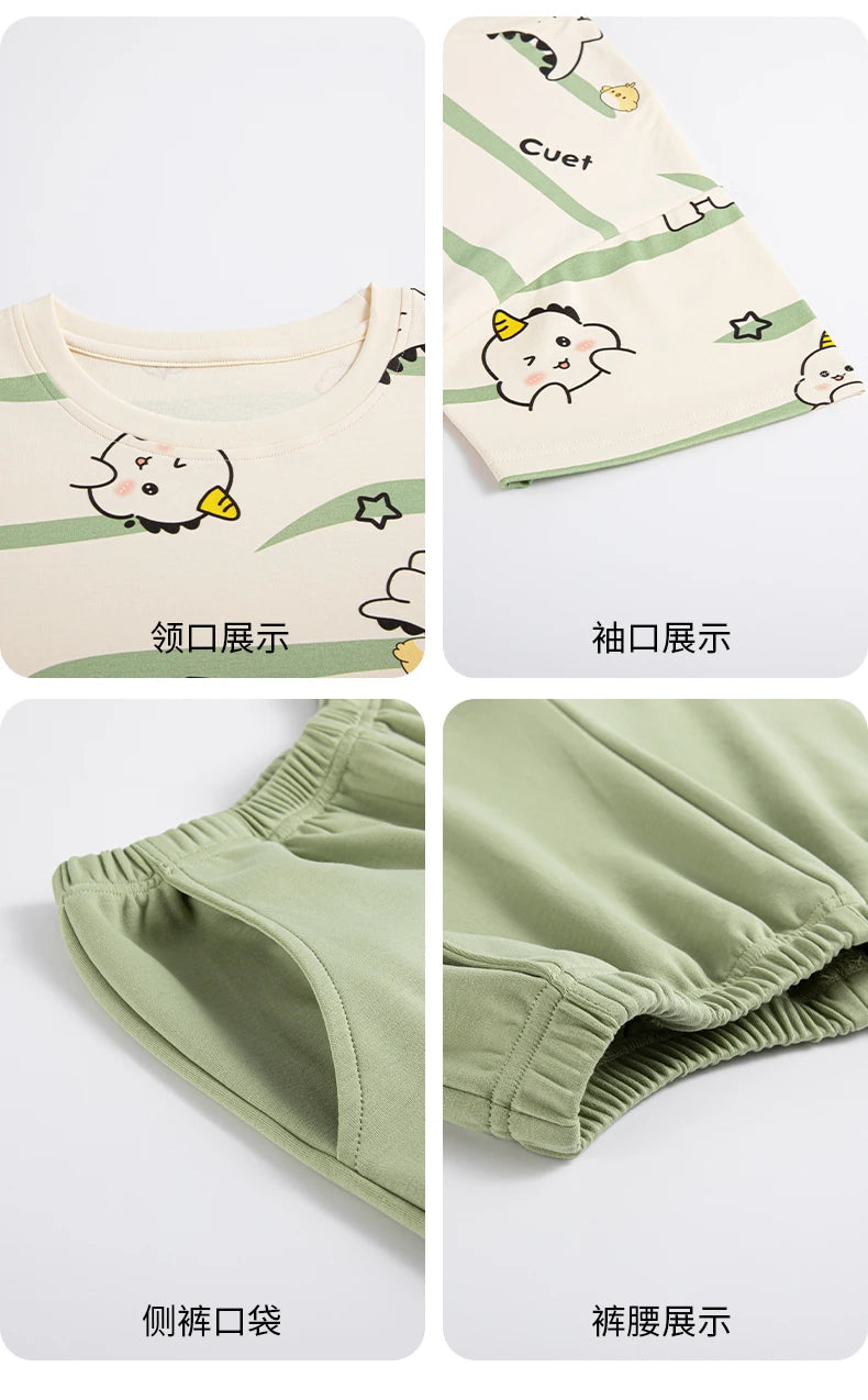 2-Pcs Women’s Cotton Pajama Set – Breathable Short Sleeve Summer Sleepwear with Cute Prints