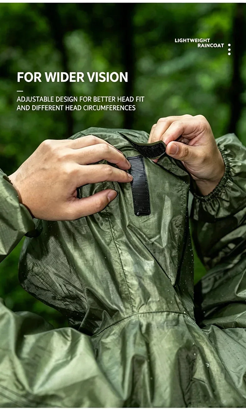 Ultralight Waterproof Zipper Raincoat with Adjustable Hood for Hiking and Camping