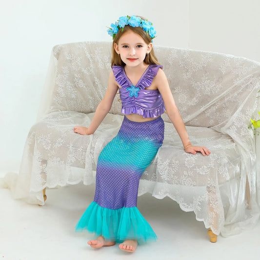 Mermaid Princess Dress Cosplay Party Costume Mid Calf Gown