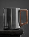 400ml Heat-resistant Glass Cups with Walnut Handle Household Flower Tea Mug Tea Making Cup Milk Water Cup