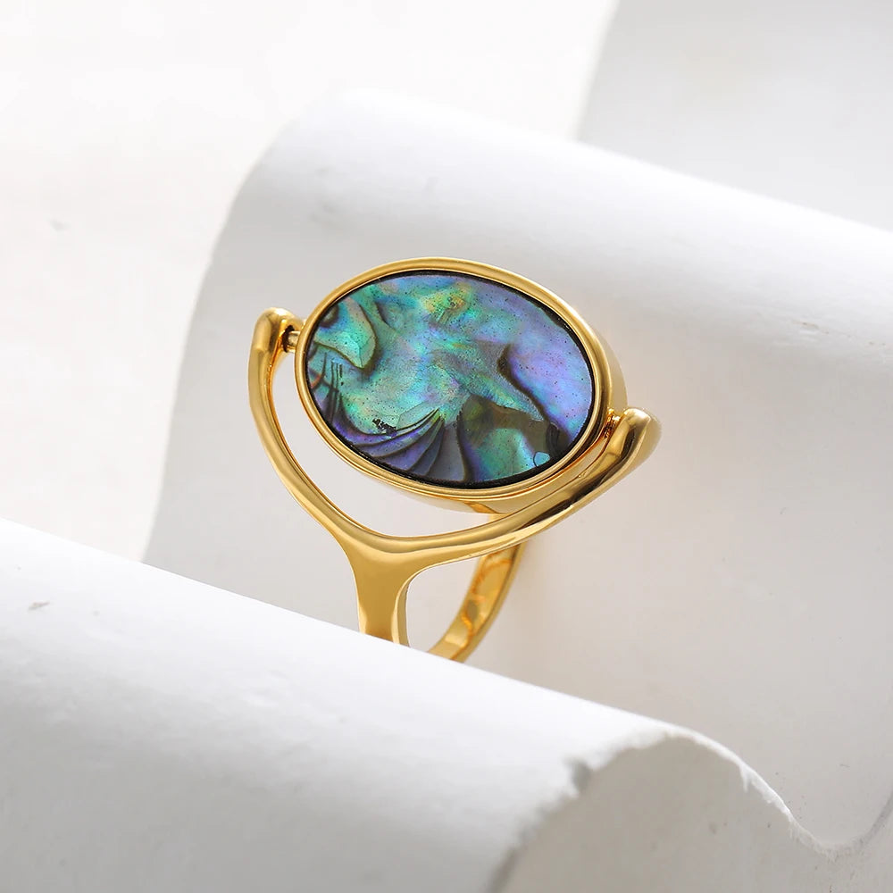 Elegant Real Natural White&Abalone Shell Rings for Women Special Design Double Sided Rotating Ring