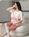 2-Pcs Women’s Cotton Pajama Set – Breathable Short Sleeve Summer Sleepwear with Cute Prints