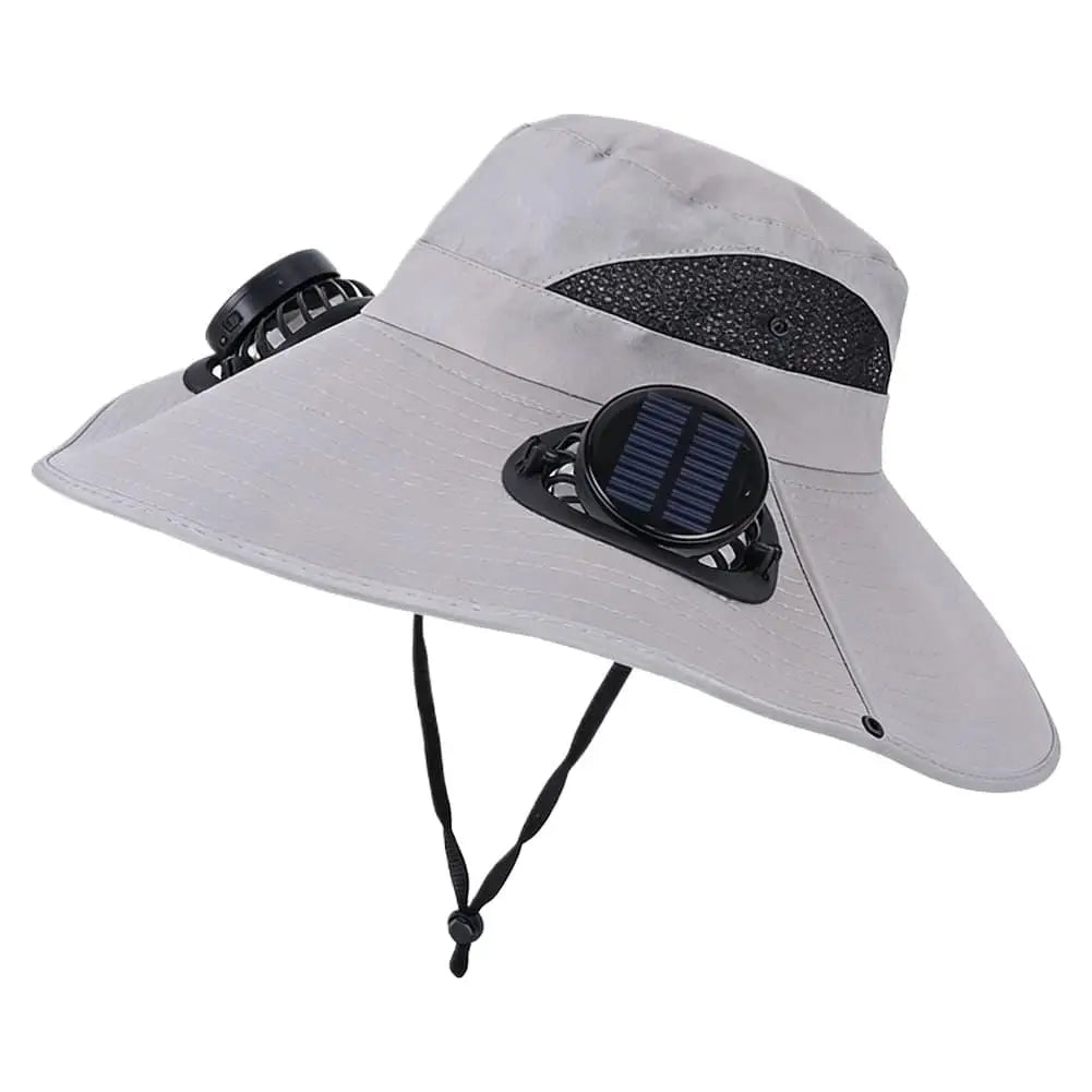 Wide Brim Sun Hat With Dual Fans Solar And USB Charging