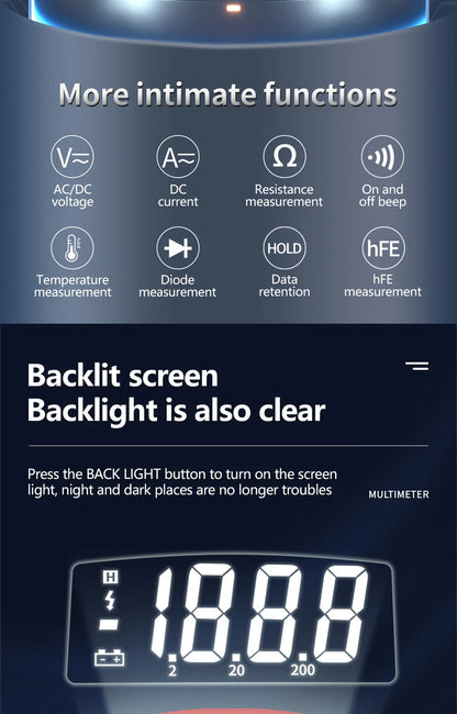 Digital Multimeter AC/DC Ammeter Volt Ohm Multimetro Tester Meter With Thermocouple LCD Backlight Portable
