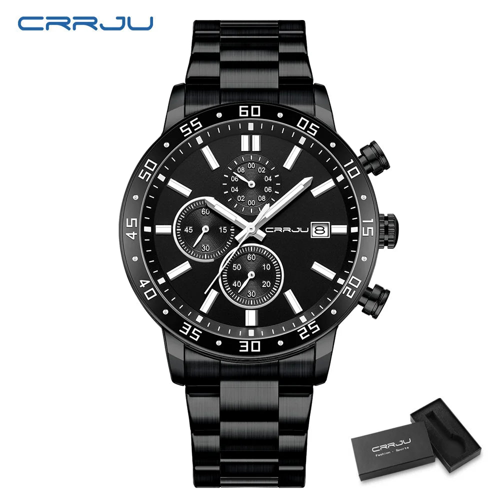 Fashion Mens Business Stainless Steel Band Quartz Watches with Calendar Chronograph Luminous Analog Wristwatch Man