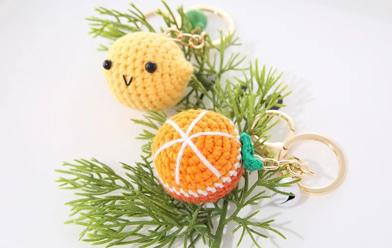 5 Pcs Handmade Weaving Keychain Wool Crochet Unique Knitted Pendant Keyring Strawberry Watermelon Orange Pendant Key Chain Gifts