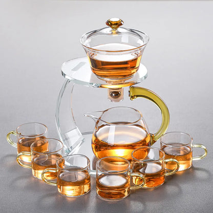 Glass lazy semi-automatic tea set set household Japanese kungfu tea cup magnetic suction Teapot Tea Making artifact to drink tea