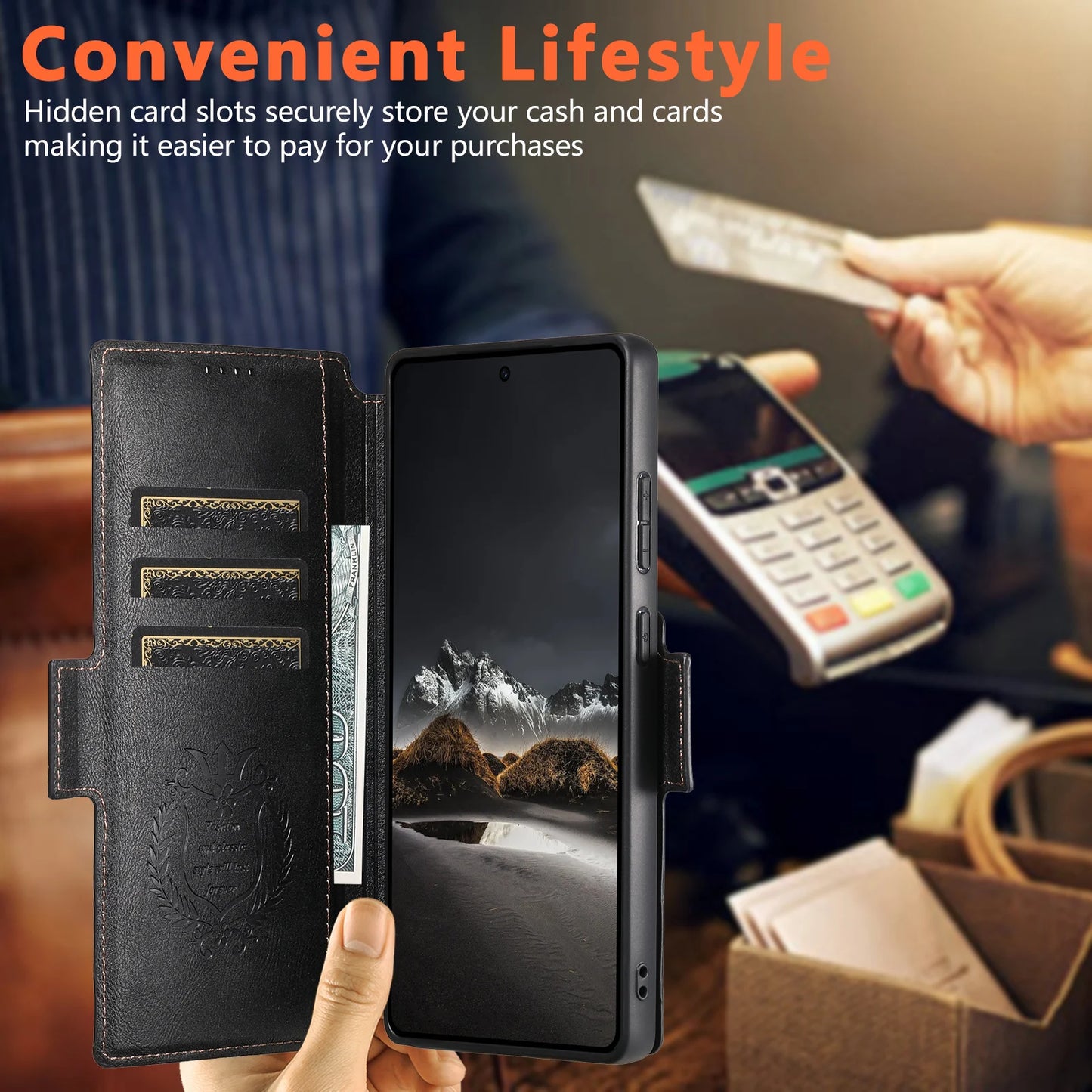 Magnetic Flip Wallet Case with Card Holder & Stand for Samsung Galaxy S26 Ultra / S25 / S24 / S23 – Faux Leather Wireless Charging Cover