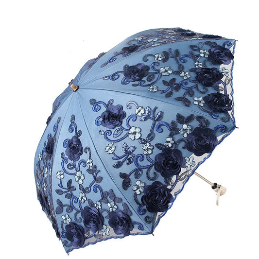 Two Fold All-Weather Umbrella Lace Double Layer restonic  UV-Protection Parasol