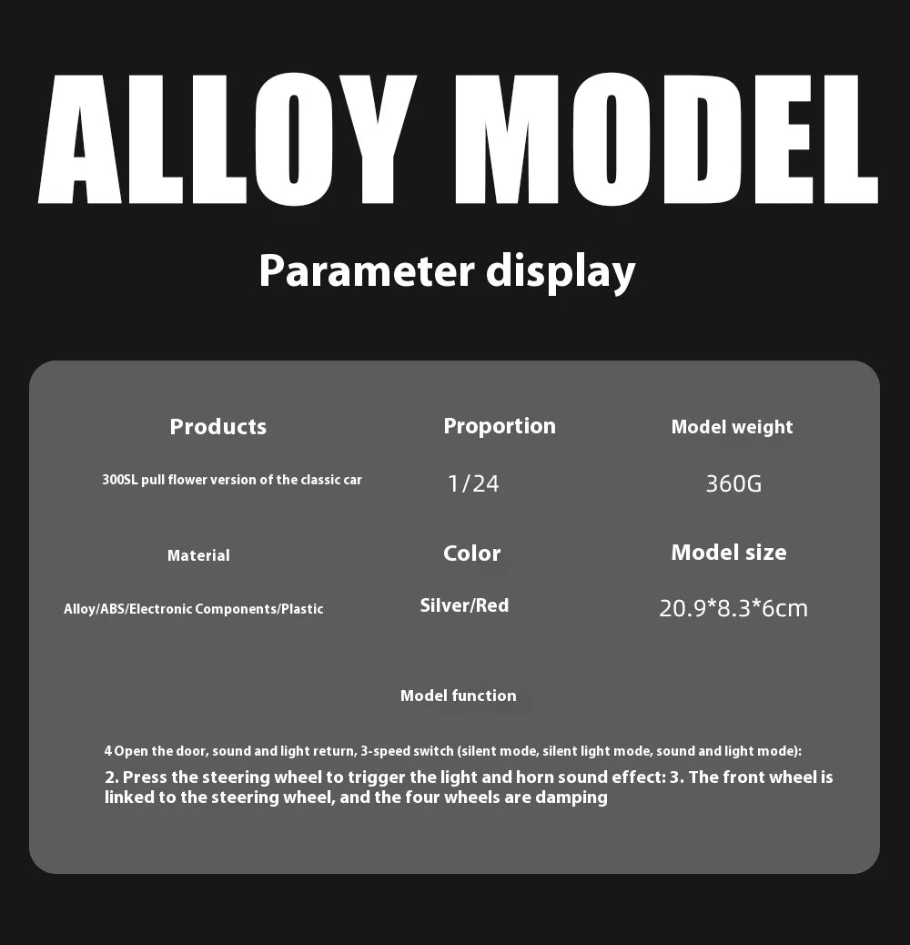 1:24 Mercedes-Benz 300SL Electroplated Version Alloy Diecast Classic Car Model Display Collection
