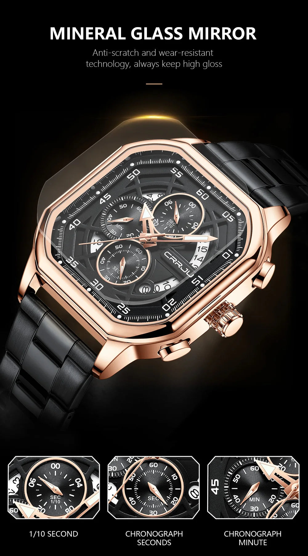 Men Watch Stainless Steel Chronograph Watches for Men Luxury Waterproof Date Analog Quartz Business Clock