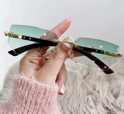 Rimless Green Sunglasses Women Fashion Glasses