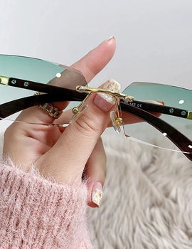 Rimless Green Sunglasses Women Fashion Glasses