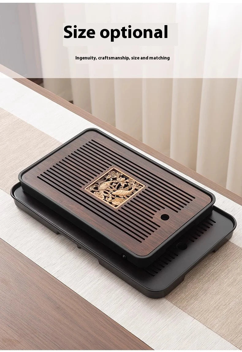 Bamboo Tea Tray Portable Dishes Rectangle Tea Ceremony Chaban Tea Chaban Tea Table Dual Purpose Drainage Water Storage