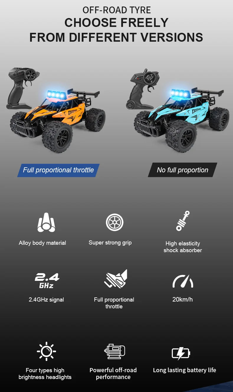 Remote Control Car RC Drift Racing 1:16 Vehicle Off Road Alloy 2.4G Radio High-Speed Trucks With LED Light Climbing Gift Toy