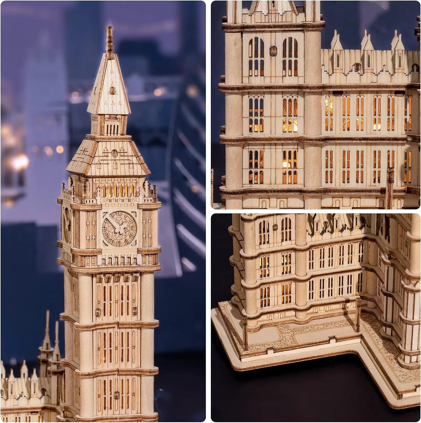 3D Wooden Puzzle Game Big Ben,Tower Bridge for Children Adult Gift DIY With Light