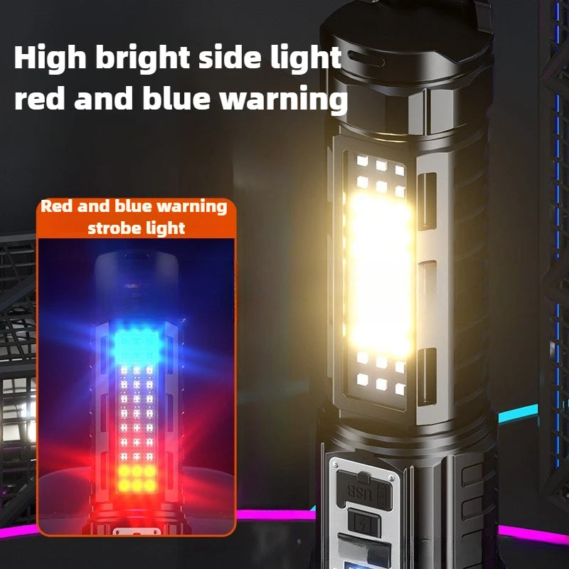 100000LM Dual Laser Flashlight White & Yellow Beam Rechargeable Zoom Tactical Torch with COB Side Light