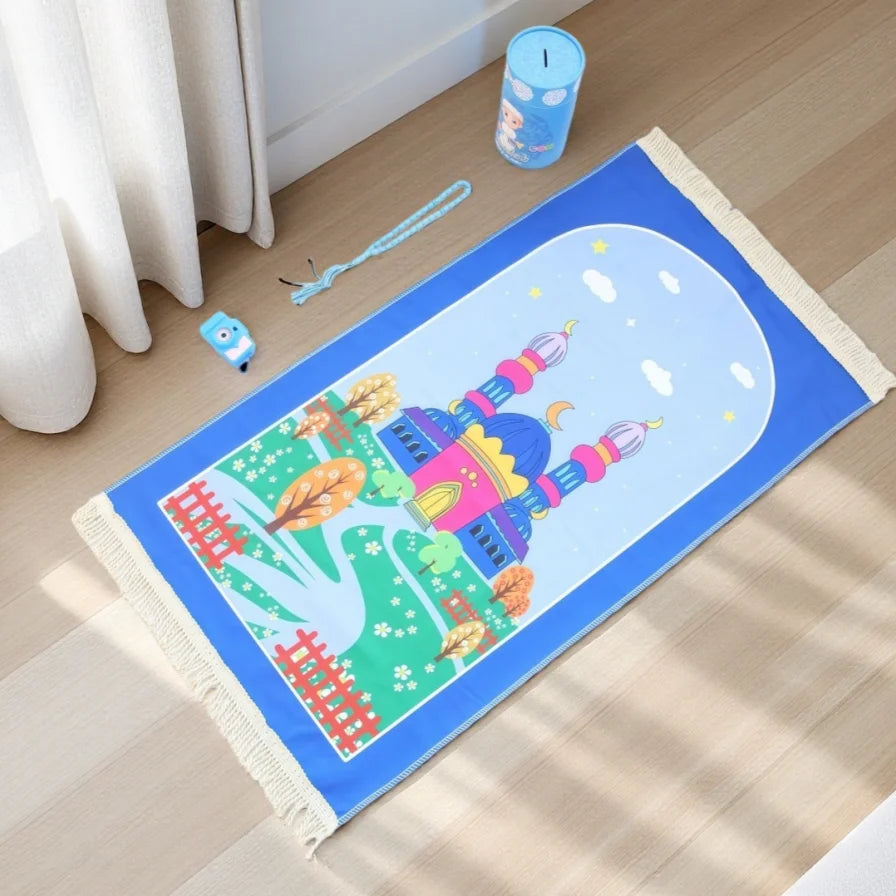 Muslim Prayer Rug Beads Cylinder Box Set Janamaz Sajadah Children Prayer Mat Islamic Gift for Ramadan Islamic