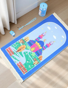 Muslim Prayer Rug Beads Cylinder Box Set Janamaz Sajadah Children Prayer Mat Islamic Gift for Ramadan Islamic