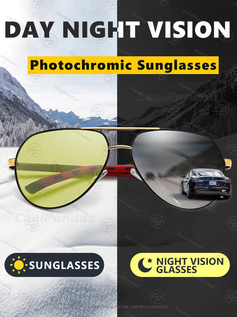 Intelligent Aviation Photochromic Polarized UV400 Day Night Driving Sunglasses for Men Women
