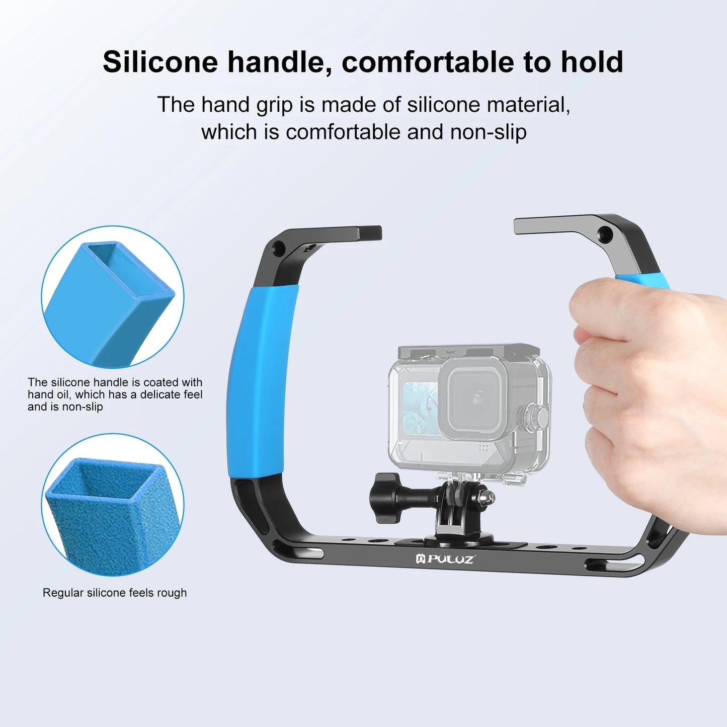 Dual Silicone Handles Aluminium Alloy Underwater Diving Rig for GoPro/ DJI OSMO Action/ Insta360 and Other Action Cameras