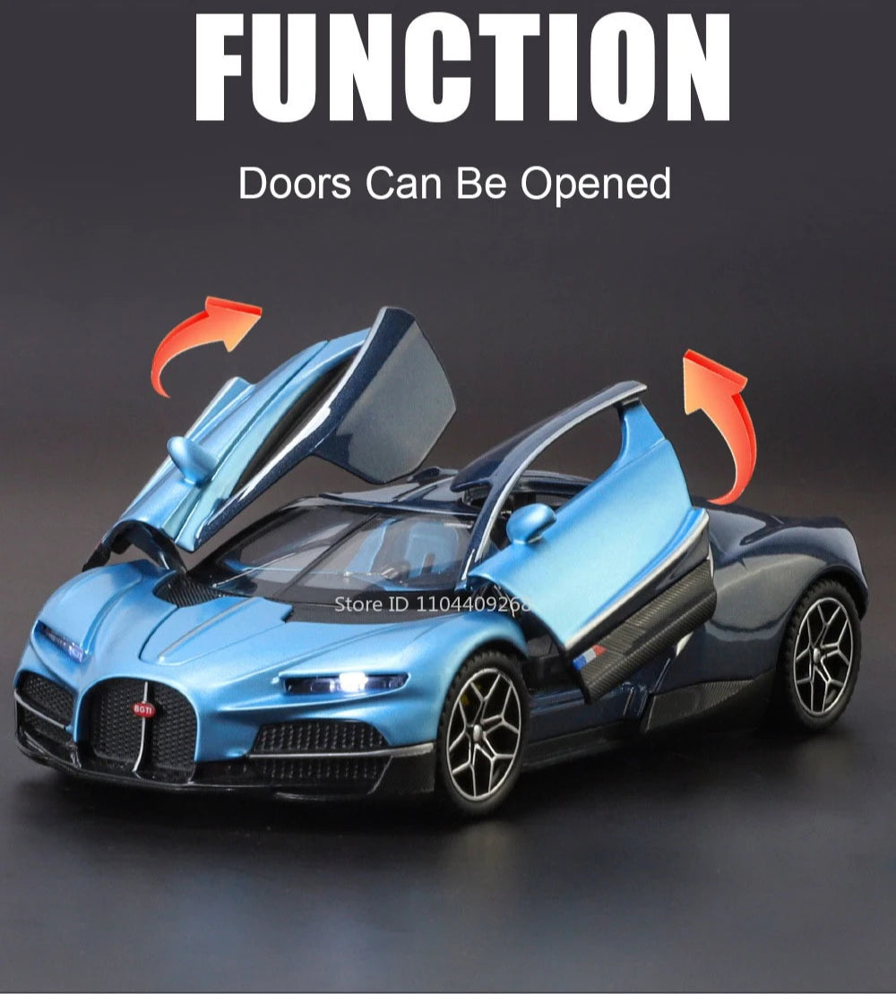 1:32 Scale Tourbillon Chiron Toy Sports Car Model Diecast Metal Sound Light Pull Back Simulation Vehicle Models Ornaments Gift