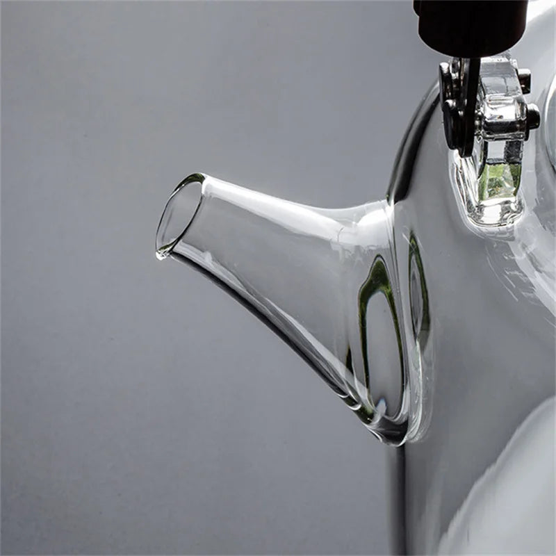 1100ml Magnetic Handle Glass Teapot with Tea Strainer Infuser Heat Resistant Borosilicate Tea Kettle