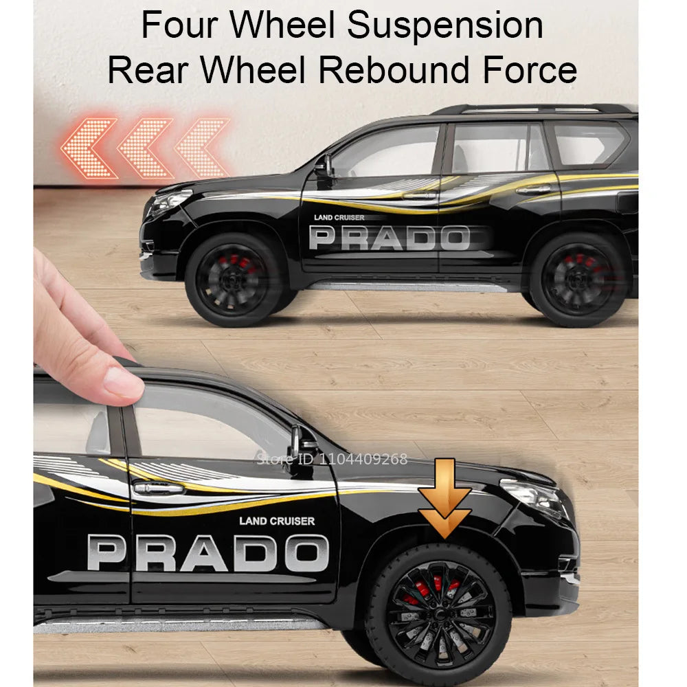 1:18 Large Size Prado SUV Model Toy Car Doors Opened Metal Diecast Shock Absorption Music Light Vehicles Models Birthday Gifts