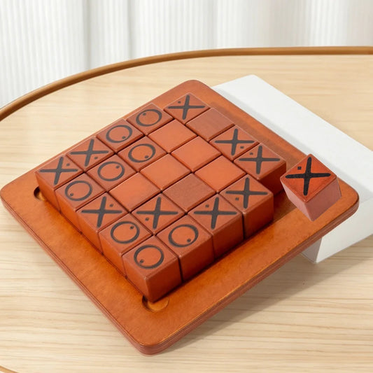 Wooden Push and Shove Tic Tac Toe Strategy Game