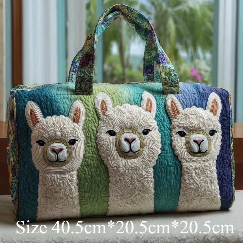 3D Quilted Travel Tote Bag Animal Print Bear Flamingo Peacock Llama Lion Boho Art Tote for Men Women Weekend Beach Trip Bags