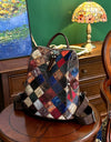 Patchwork Leather Backpacks Large Capacity Travel School Bag Retro Shoulder Bag Bagpack