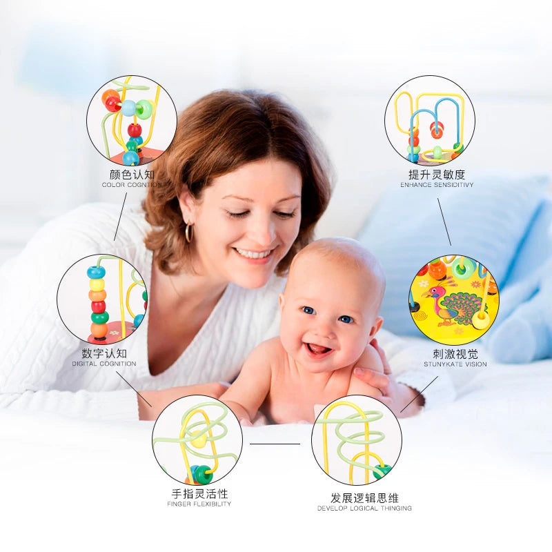 Montessori  Toys Wooden Roller Coaster Bead Maze Abacus Math Toys  Early Educational Toys for  1-3 Years