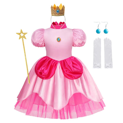 Girls Princess Peach Sweet Halloween Carnival Stage Performance Costume Pink Clothes Cosplay