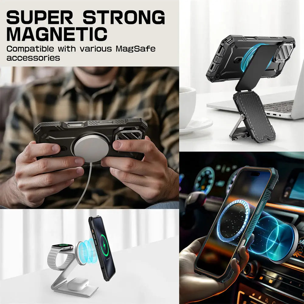 For iPhone 16 Case 6.1" 2024 UB Mag XT Heavy Duty Rugged Strong  Phone Case with Camera Cover Kickstand