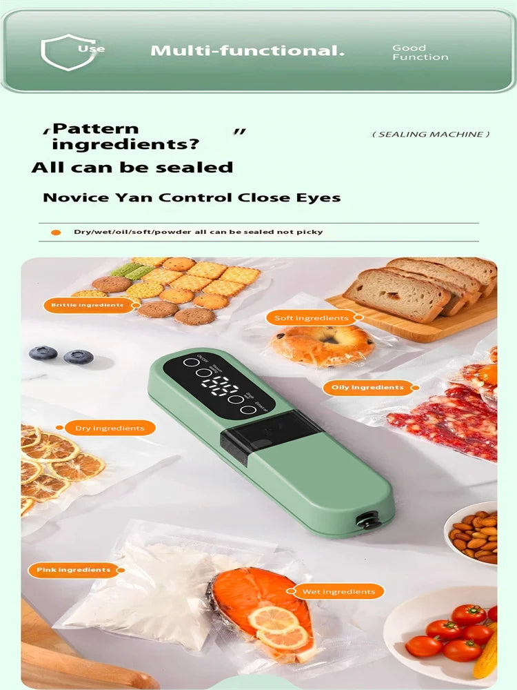 Portable USB Rechargeable Vacuum Sealer – Automatic Food & Snack Sealing Machine with 10 Vacuum Bags, 60KPa Strong Suction