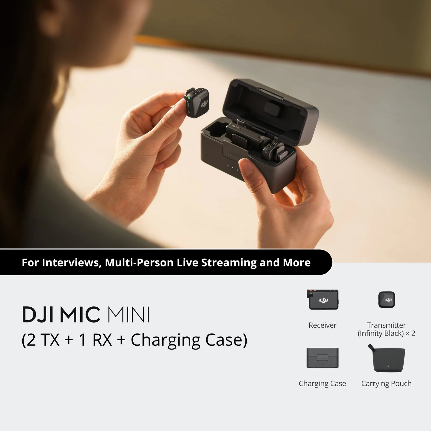 Wireless Microphone System with 48 Hour Battery Life Charging Case and Two Level Active Noise Cancelling