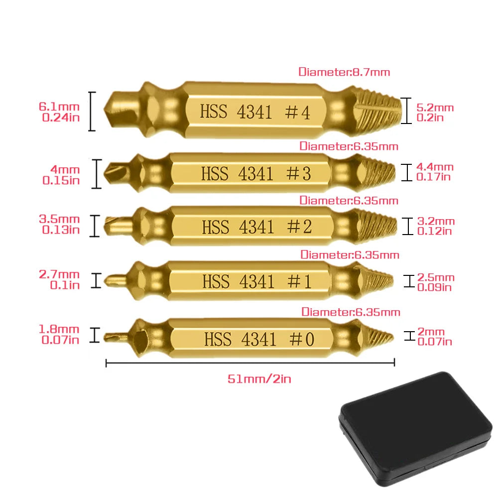 4/5/6PCS Damaged Screw Extractor Drill Set Titanium Double Side Stripped Broken Screw for Woodworking Bolt Easily Remover Tools