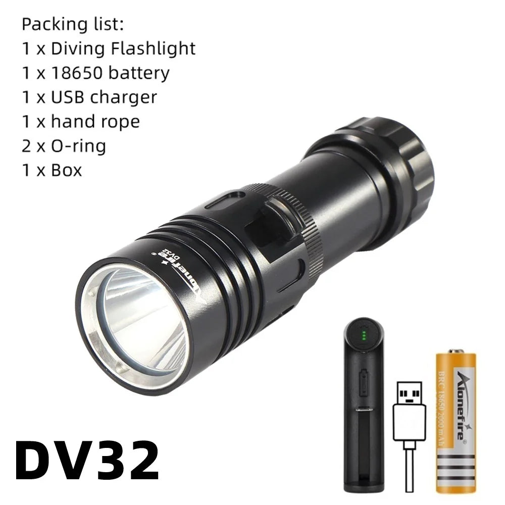 12W Underwater Diving Flashlight Rechargeable LED Torch