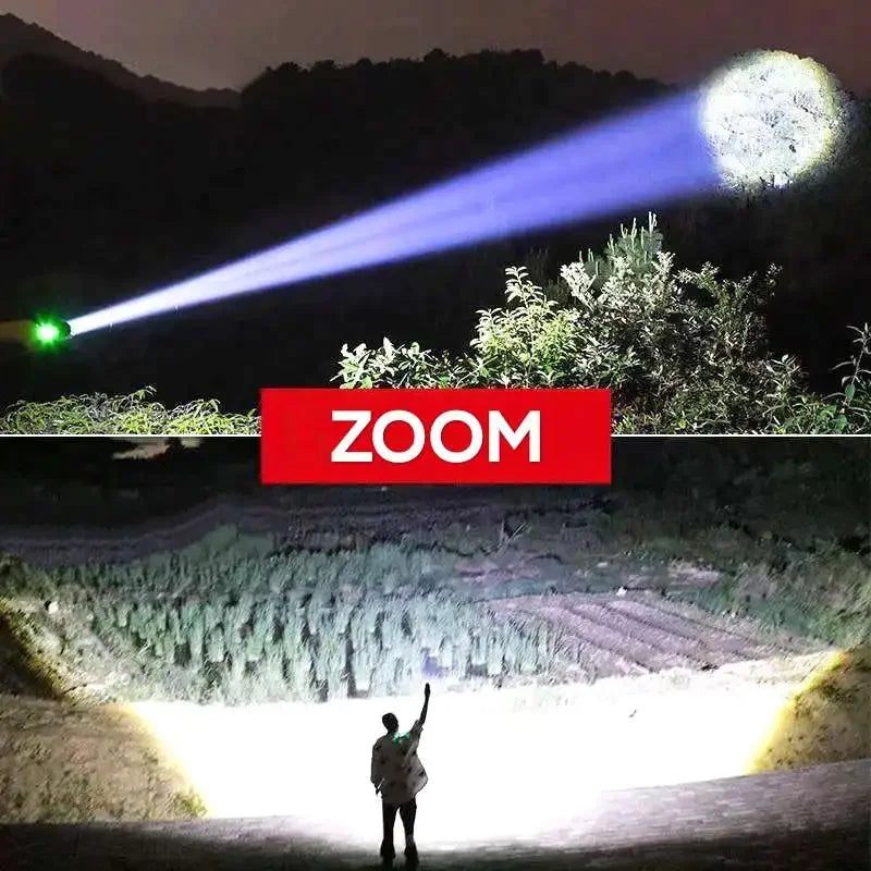 High Power LED Flashlight Rechargeable USB Zoom Torch with Power Display Emergency Camping Light