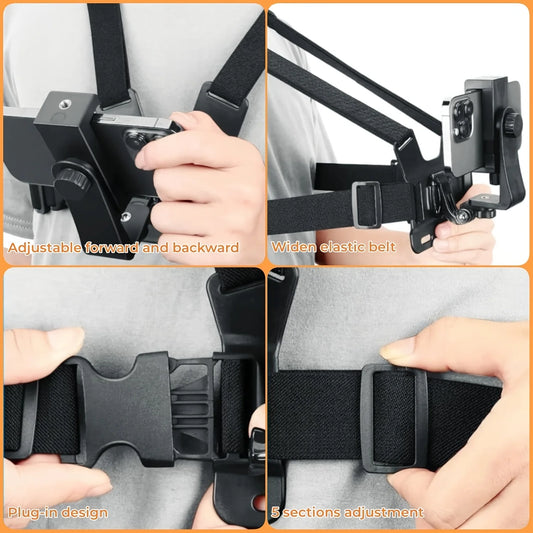 Adjustable Headband and Chest Mount Strap Holder for Mobile Phones and Action Cameras Compatible with GoPro DJI and More Hands Free Shooting Accessory