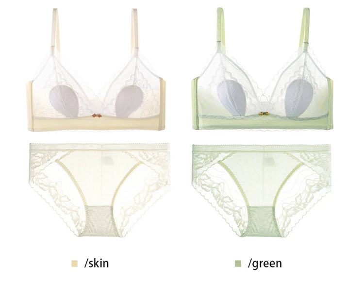 Women’s Lace Transparent Rabbit Ears Bra & Panties Set – Soft, Thin Push-Up Lingerie