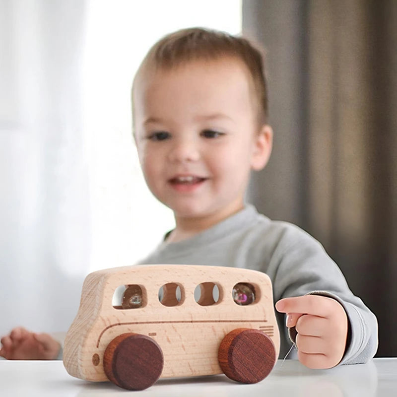 Baby Wooden Baby Toys NO Bpa  Cartoon Car Bus Montessori Toys Hand-pushed Wooden Handmade Carts Baby Room Decoration Baby Gift