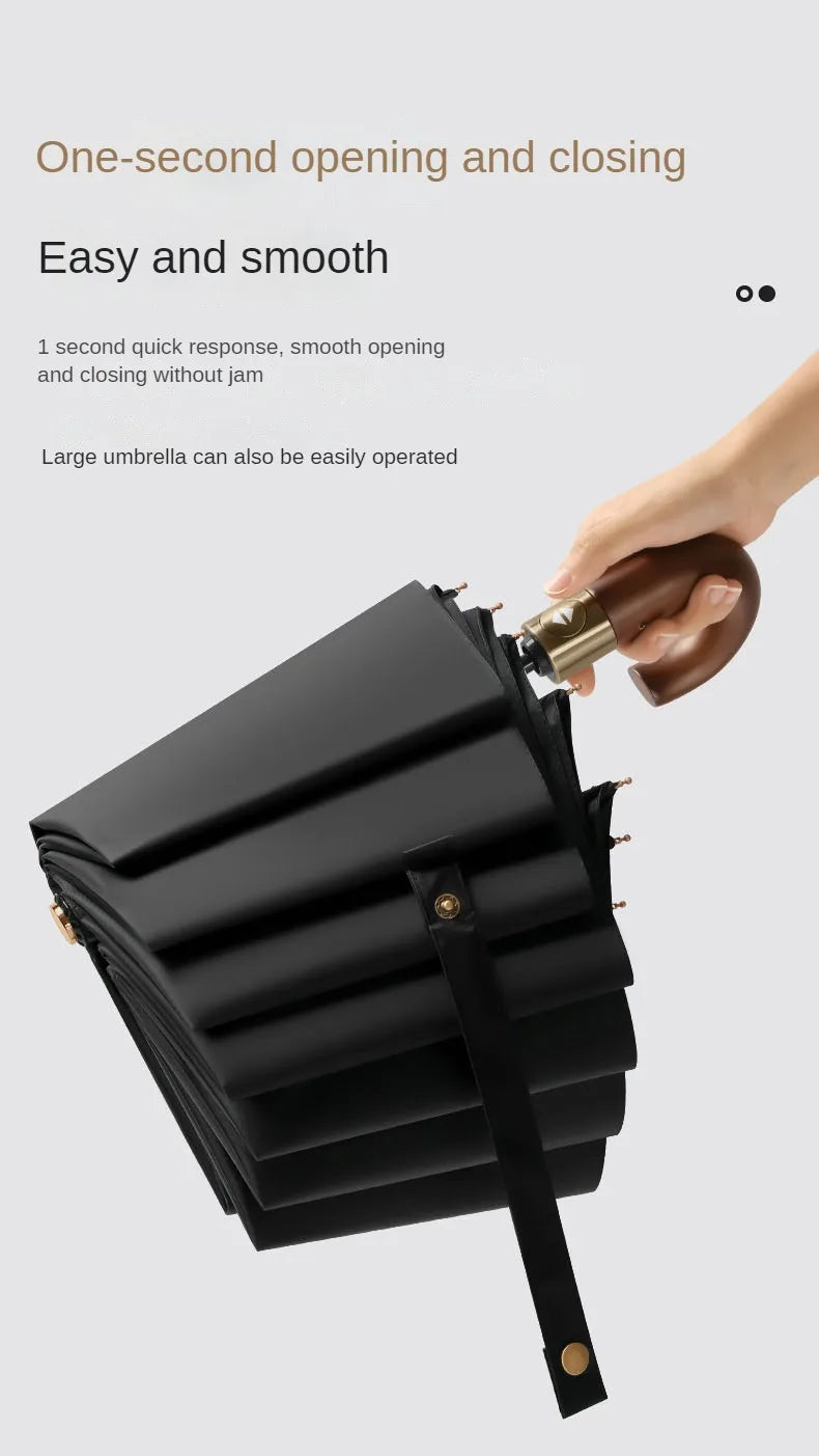 Windproof Automatic Folding Umbrella with UV Protection Curved Handle for Sun and Rain