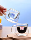 2pcs Bowknot Double Wall Glass Cup Set Coffee Mug Heat-resistant Espresso Cup Thermo Insulated Cup For Cappuccino Tea Drinkware